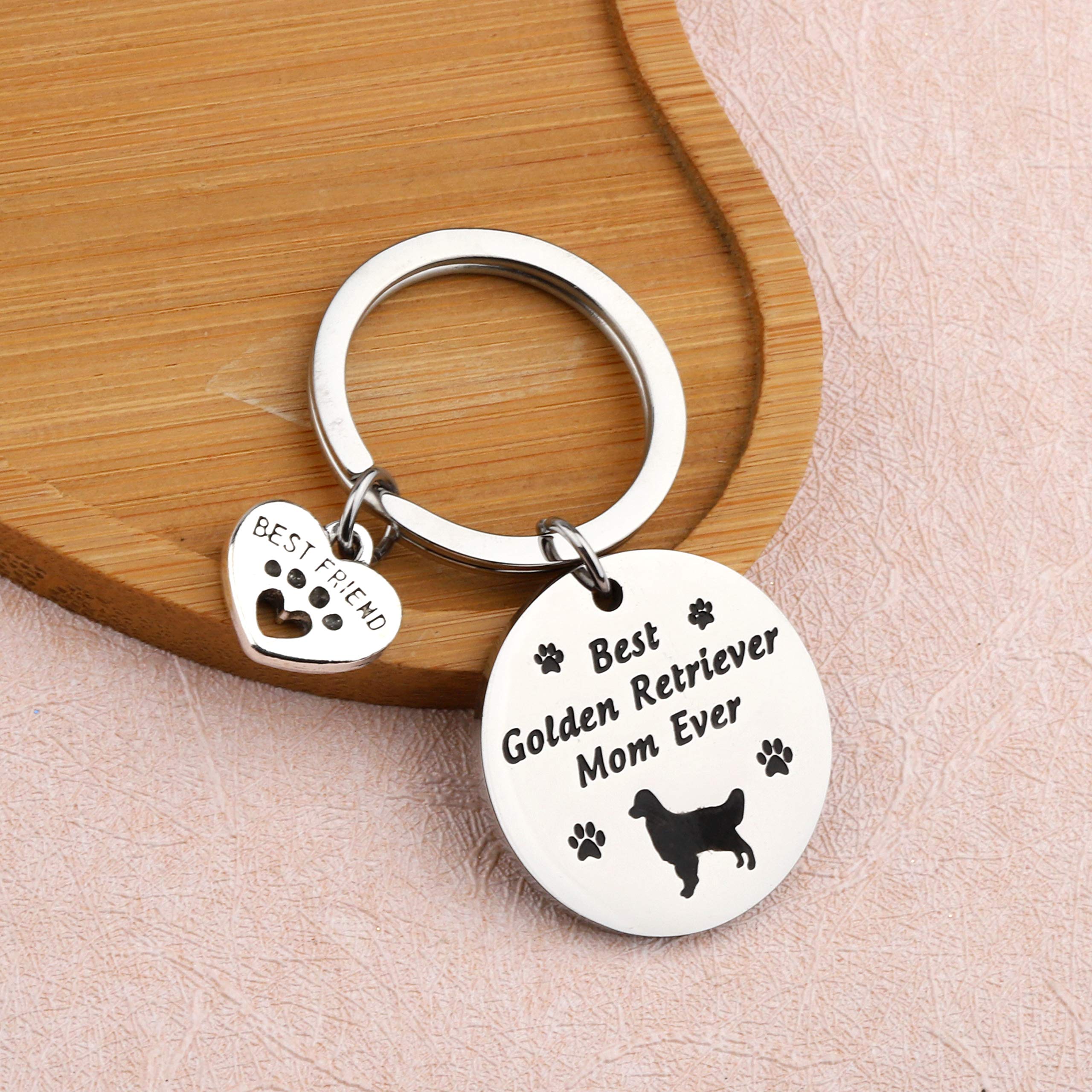 FUSTMW Dog Owner Gifts Best Boxer, Boston Terrier, Golden Retriever Mom Ever Keychain Gift Dog Lover Gifts Paw Print Jewelry Animal Pet Owner Rescue Gift (Golden mom Ky)