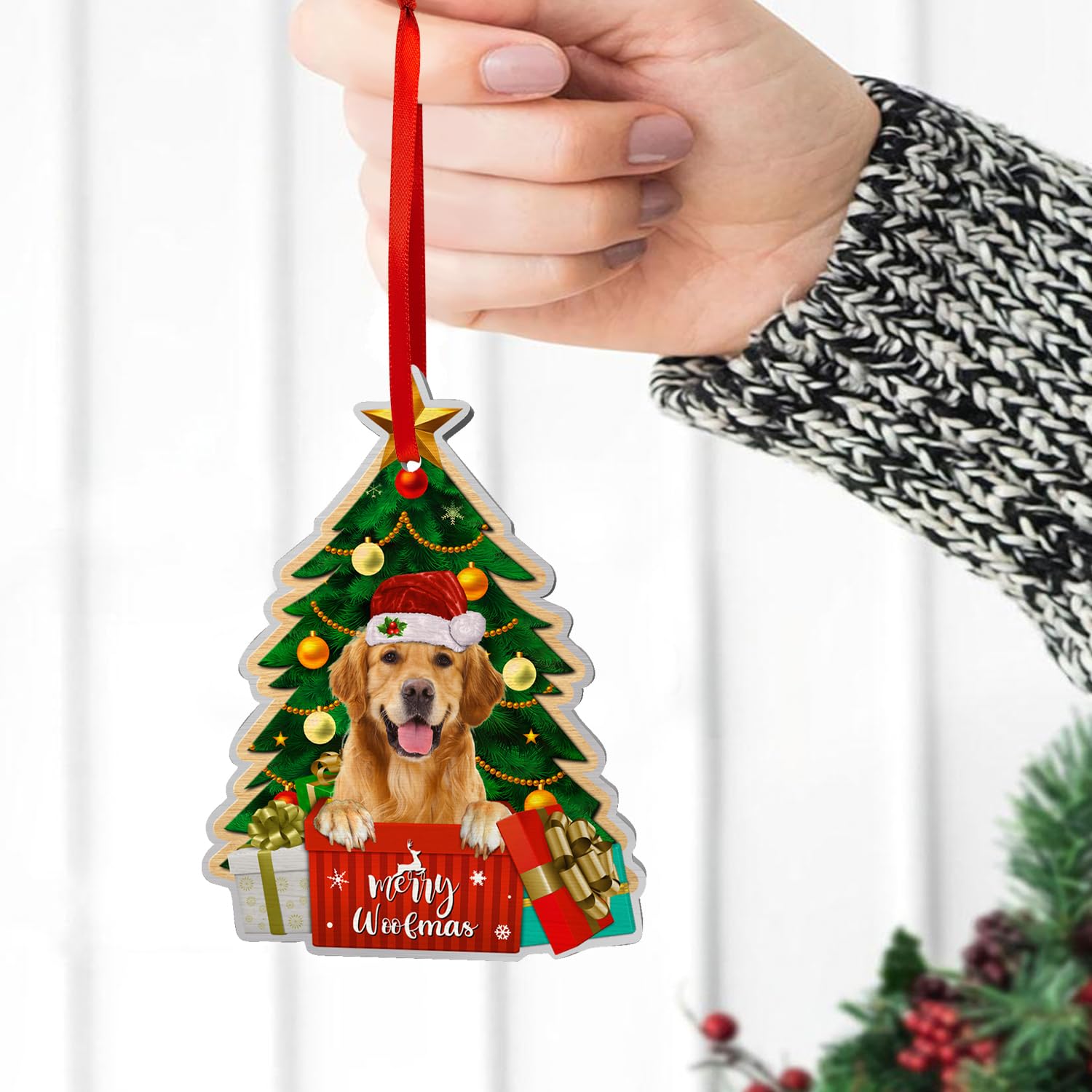 COUPLE FOX Golden Retriever Dog Ornaments Christmas Tree, Golden Retriever Aluminium Ornament, Christmas Decoration 2023 for Golden Lovers, Dog Mom, Dog Dad, Pet Lovers