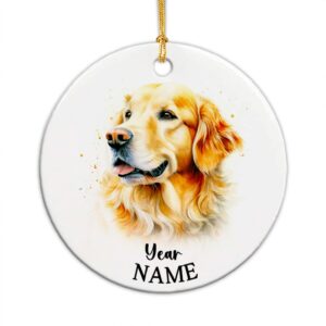 custom golden retriever dog ceramic ornament, personalized dog christmas tree ornament 2023, golden retriever dog lovers xmas ceramic ornaments, pet xmas tree decor keepsakes, pet dog present