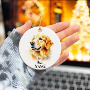 Custom Golden Retriever Dog Ceramic Ornament, Personalized Dog Christmas Tree Ornament 2023, Golden Retriever Dog Lovers Xmas Ceramic Ornaments, Pet Xmas Tree Decor Keepsakes, Pet Dog Present