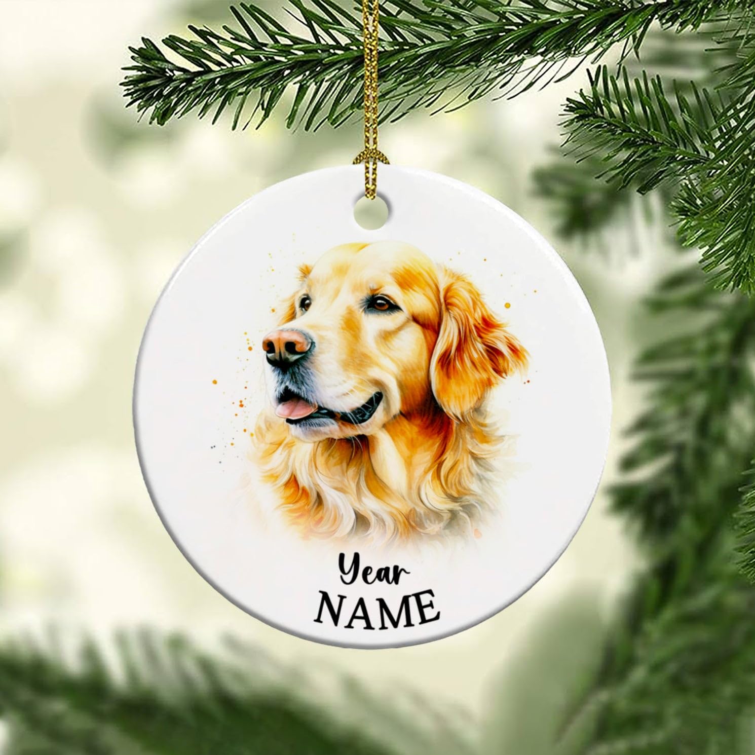 Custom Golden Retriever Dog Ceramic Ornament, Personalized Dog Christmas Tree Ornament 2023, Golden Retriever Dog Lovers Xmas Ceramic Ornaments, Pet Xmas Tree Decor Keepsakes, Pet Dog Present