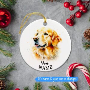 Custom Golden Retriever Dog Ceramic Ornament, Personalized Dog Christmas Tree Ornament 2023, Golden Retriever Dog Lovers Xmas Ceramic Ornaments, Pet Xmas Tree Decor Keepsakes, Pet Dog Present