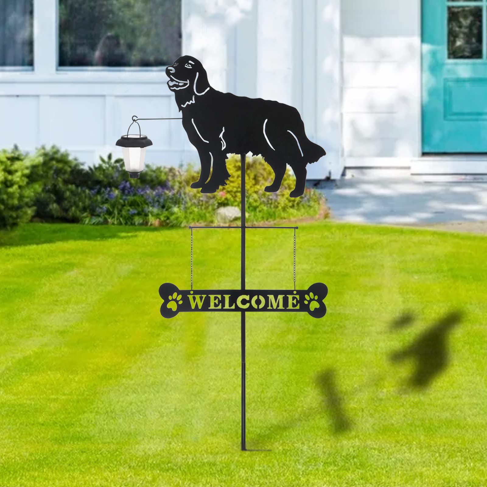 BAYN Solar Golden Retriever Garden Stakes Decorative with a Lantern Dog Silhouette Welcome Sign Outdoor Garden Decor for Yard, Lawn, Patio, Pathway