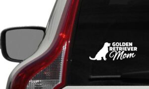 golden retriever mom version 2 car vinyl sticker decal bumper sticker for auto cars trucks windshield custom walls windows ipad macbook laptop home and more (white)