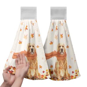 kwlegh dog hand towels for bathroom set of 2 puppy hanging dish towels kitchen towel with hanging loop small fingertip tie towel for dog lovers