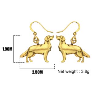 WEVENI Alloy Cute Golden Retriever Dog Earrings Dainty Dangle Drop Pet Jewelry For Women Ladies Vintage Gifts (Gold Plated)