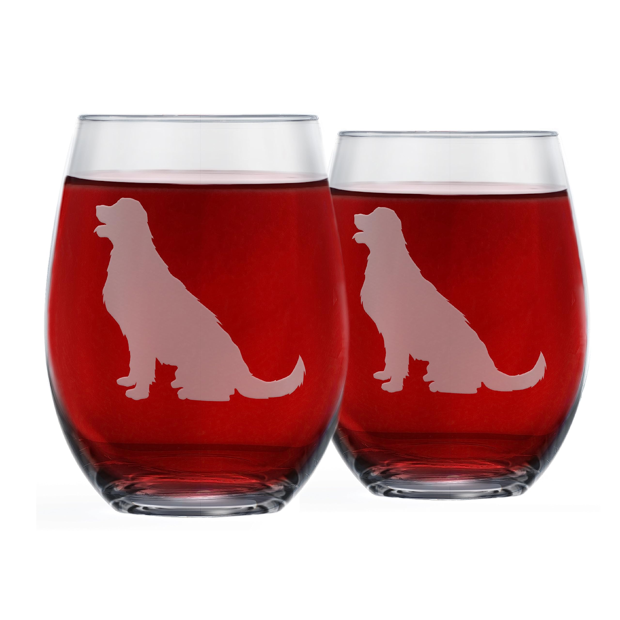 Golden Retriever Stemless Wine Glasses (Set of 2) | Unique for Dog Lovers | Hand Etched with Breed Name on Bottom