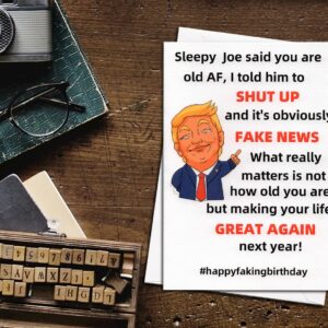 Ikassong Funny Donald Trump Birthday Card 5.3 x 7.6 with 2 Envelopes for Men Women, Humorous Hilarious Naughty Bday Card