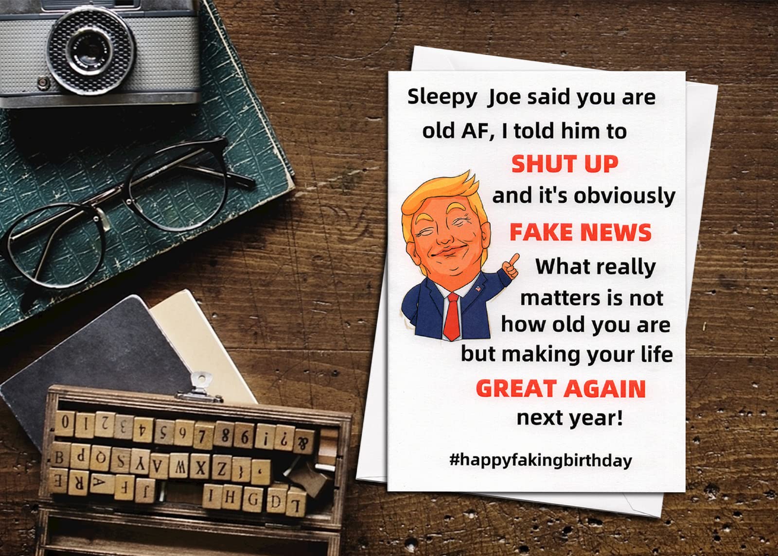 Ikassong Funny Donald Trump Birthday Card 5.3 x 7.6 with 2 Envelopes for Men Women, Humorous Hilarious Naughty Bday Card