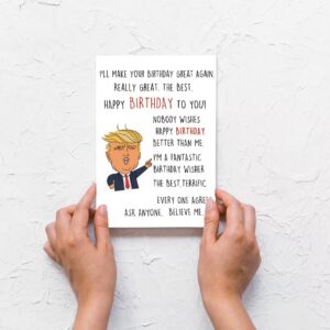 XXDJLP Hilarious Trump Birthday Card Gifts for Boyfriend Girlfriend, Funny Donald Trump Birthday Cards for Brother Sister, Joke Trump Theme Greeting Card for Men Women