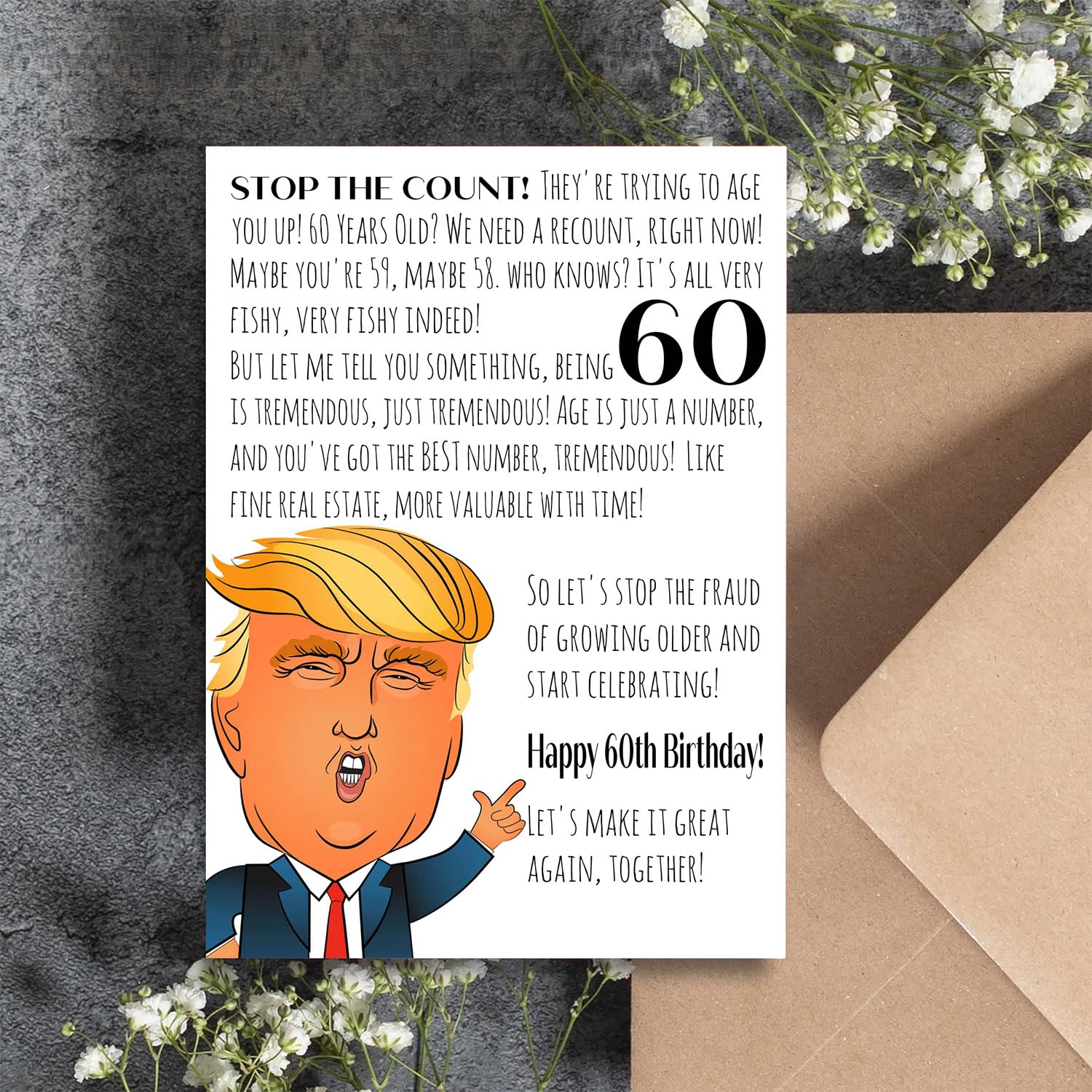 Funny 60th Birthday Card, 60 Birthday Card for Women Men, Birthday Card Decoration Gifts for Him or Her Turning 60 Years Old (5 x 7 Inch Birthday Card with Kraft Envelope)