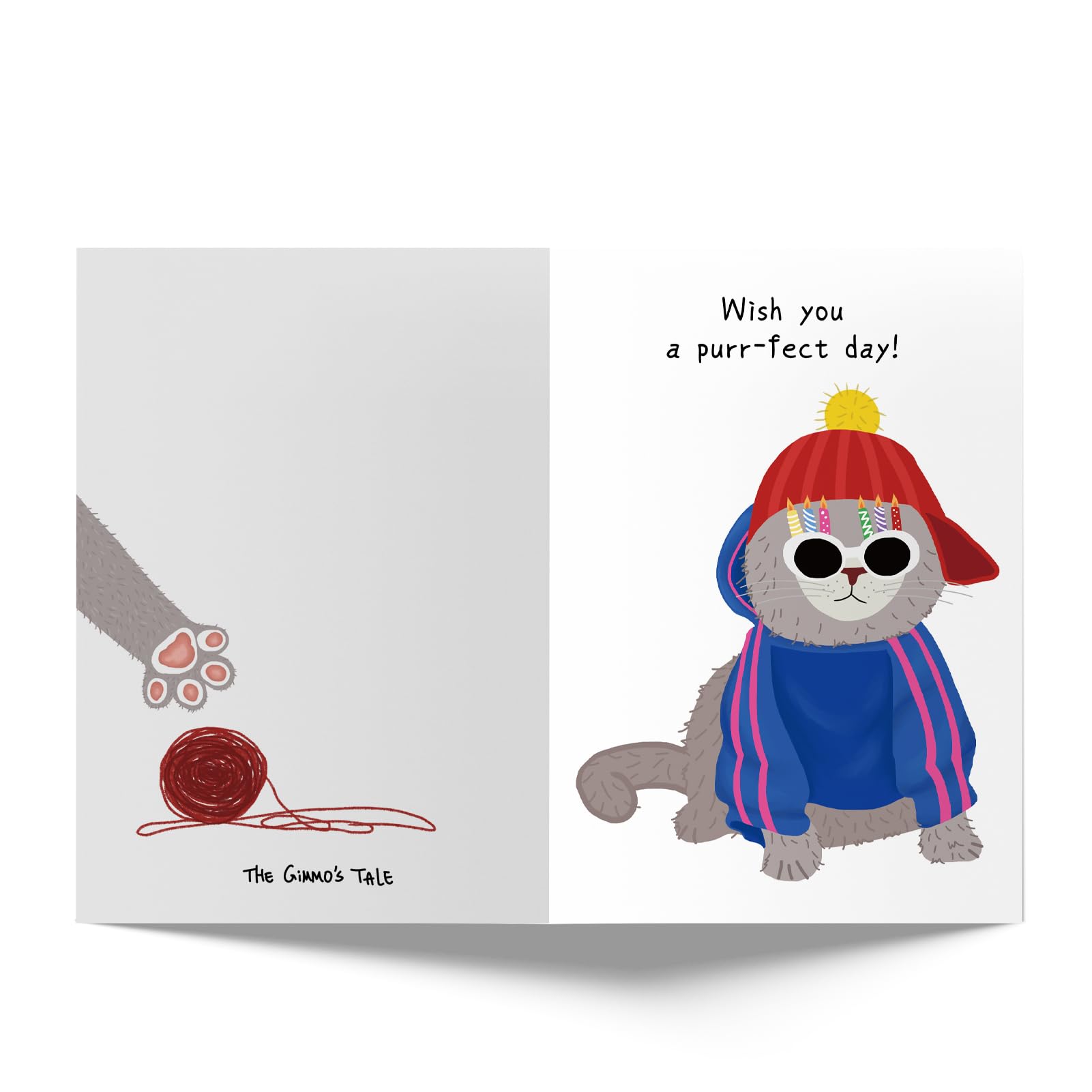 The Gimmo's Tale Cute Card for Cat Lover with PAWS - (Envelopes, Stickers Included)