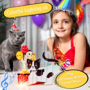 YunXianger Birthday Cards, Light and Music Happy Birthday Card, Funny 3D Pop Up Cat Birthday Gift Greeting Cards for Women Men Kids Mom Dad Husband Wife boyfriend Daughter and Cat Lover