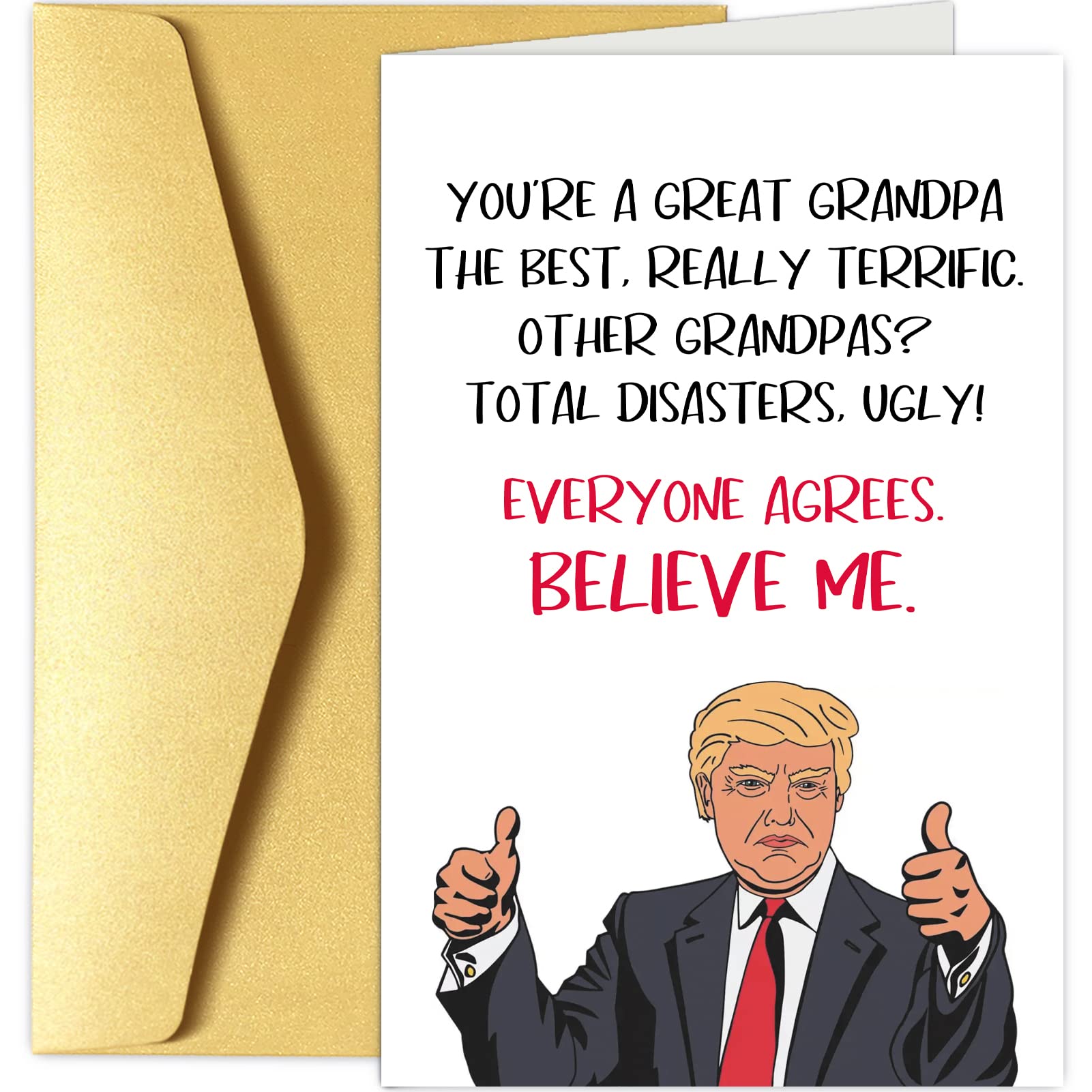 Chenive Trump Fathers Day Card for Grandpa, Funny Donald Trump Father’s Day Card, Granddad Birthday Greeting Card, You’re Great Grandpa