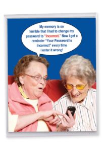 nobleworks - 1 big humorous happy birthday appreciation card 8.5 x 11 inch with envelope, jumbo greeting a funny cell phone congratulations for grandma and old ladies - incorrect password j9912