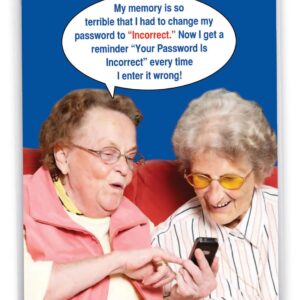 NobleWorks - 1 Big Humorous Happy Birthday Appreciation Card 8.5 x 11 Inch with Envelope, Jumbo Greeting a Funny Cell Phone Congratulations for Grandma and Old Ladies - Incorrect Password J9912