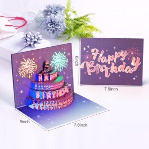 Yinqing Birthday Cards, Light and Music Birthday Cake Happy Birthday Card, 3D Pop Up Birthday Gift Greeting Card for Women Men Kids Husband Wife Mom Dad Daughter