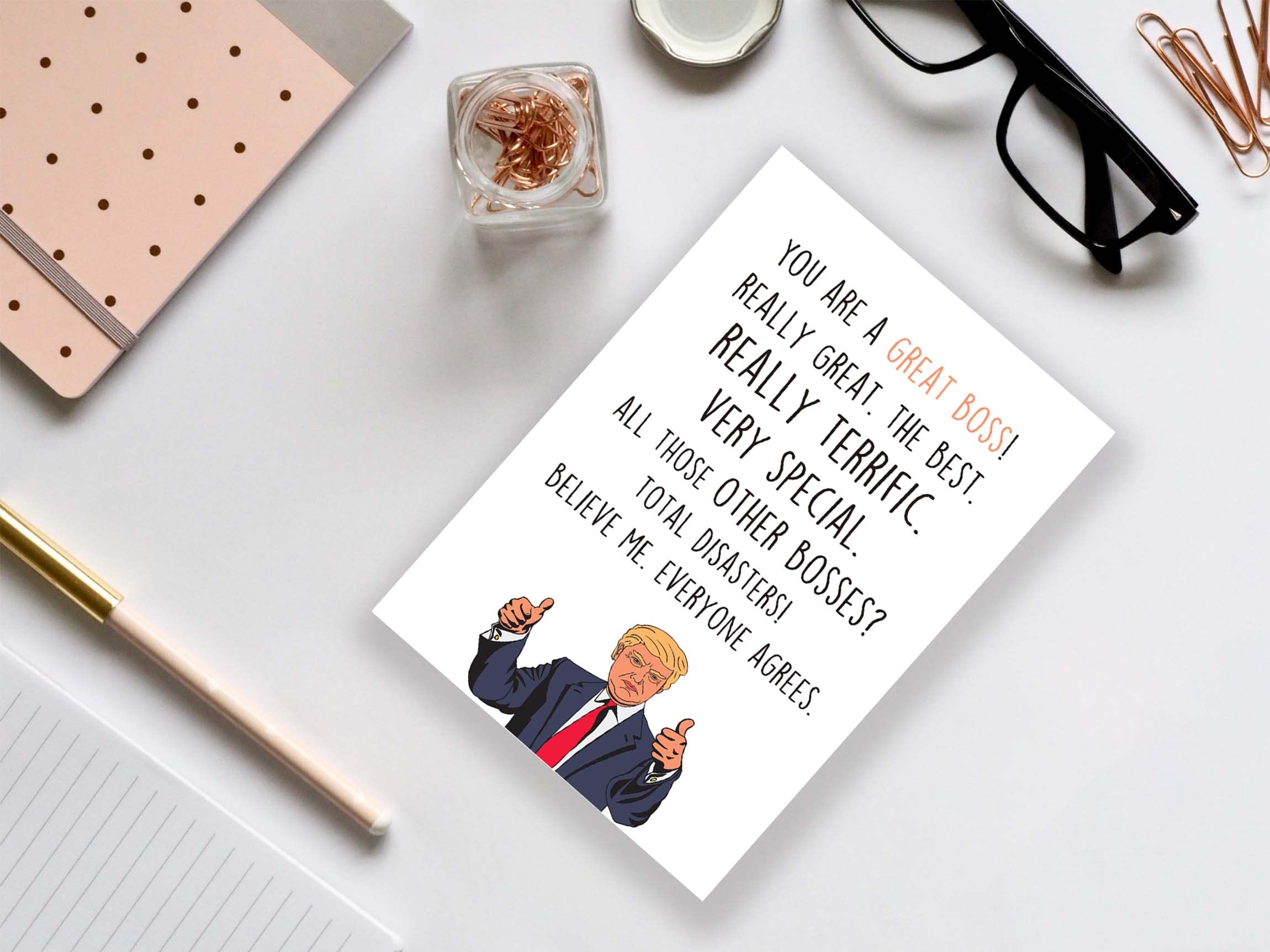 Longkado Funny Trump Boss’s Day Card, You’re A Great Boss Card for Your Excellent Boss, Great Boss Birthday Card