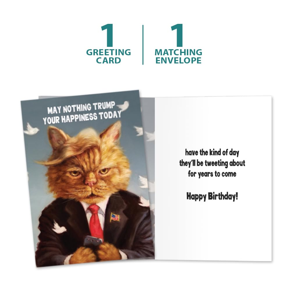 Tree-Free Greetings - Humorous Birthday Cards for Husband - Artful Designs - 1 Card + Matching Envelopes - Made in USA - 100% Recycled Paper - 5"x7" - Trump Cat (GO61448)