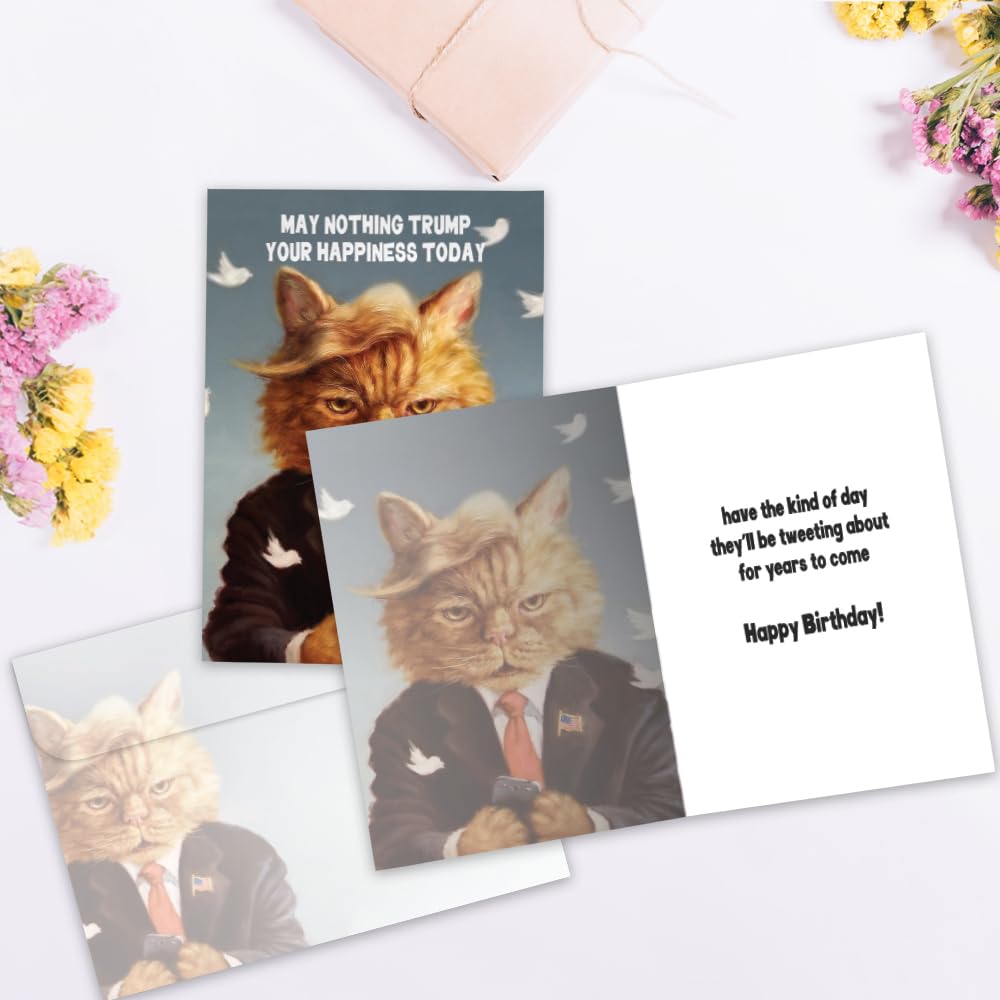 Tree-Free Greetings - Humorous Birthday Cards for Husband - Artful Designs - 1 Card + Matching Envelopes - Made in USA - 100% Recycled Paper - 5"x7" - Trump Cat (GO61448)