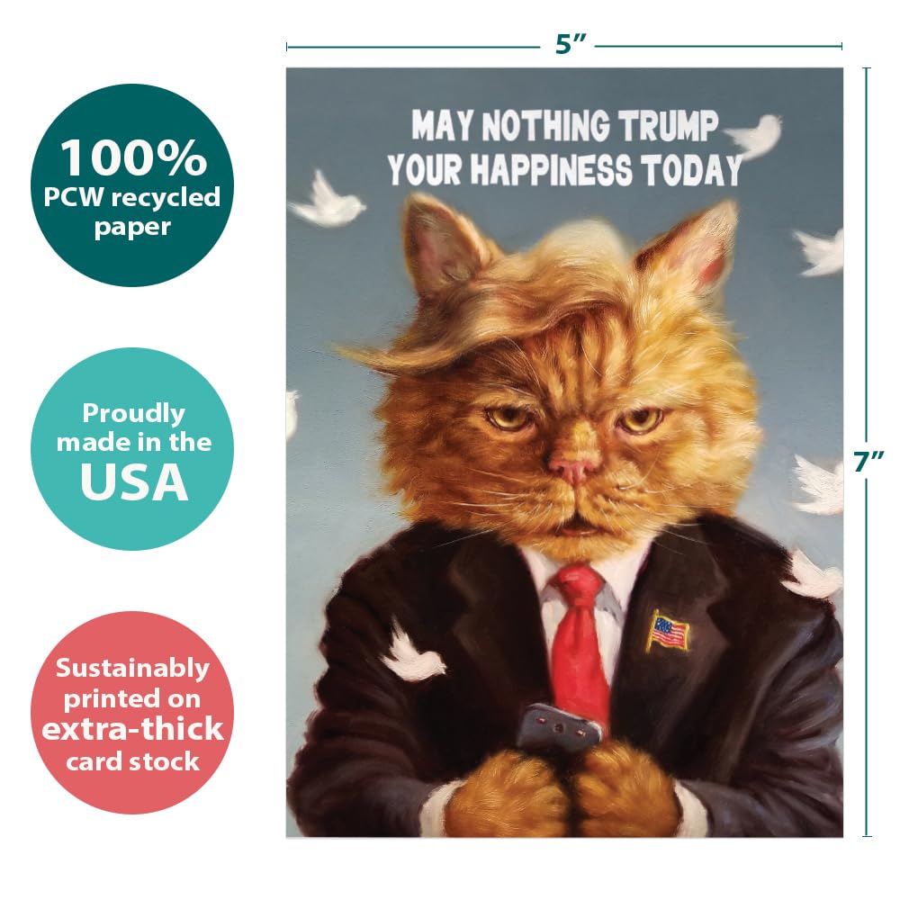 Tree-Free Greetings - Humorous Birthday Cards for Husband - Artful Designs - 1 Card + Matching Envelopes - Made in USA - 100% Recycled Paper - 5"x7" - Trump Cat (GO61448)