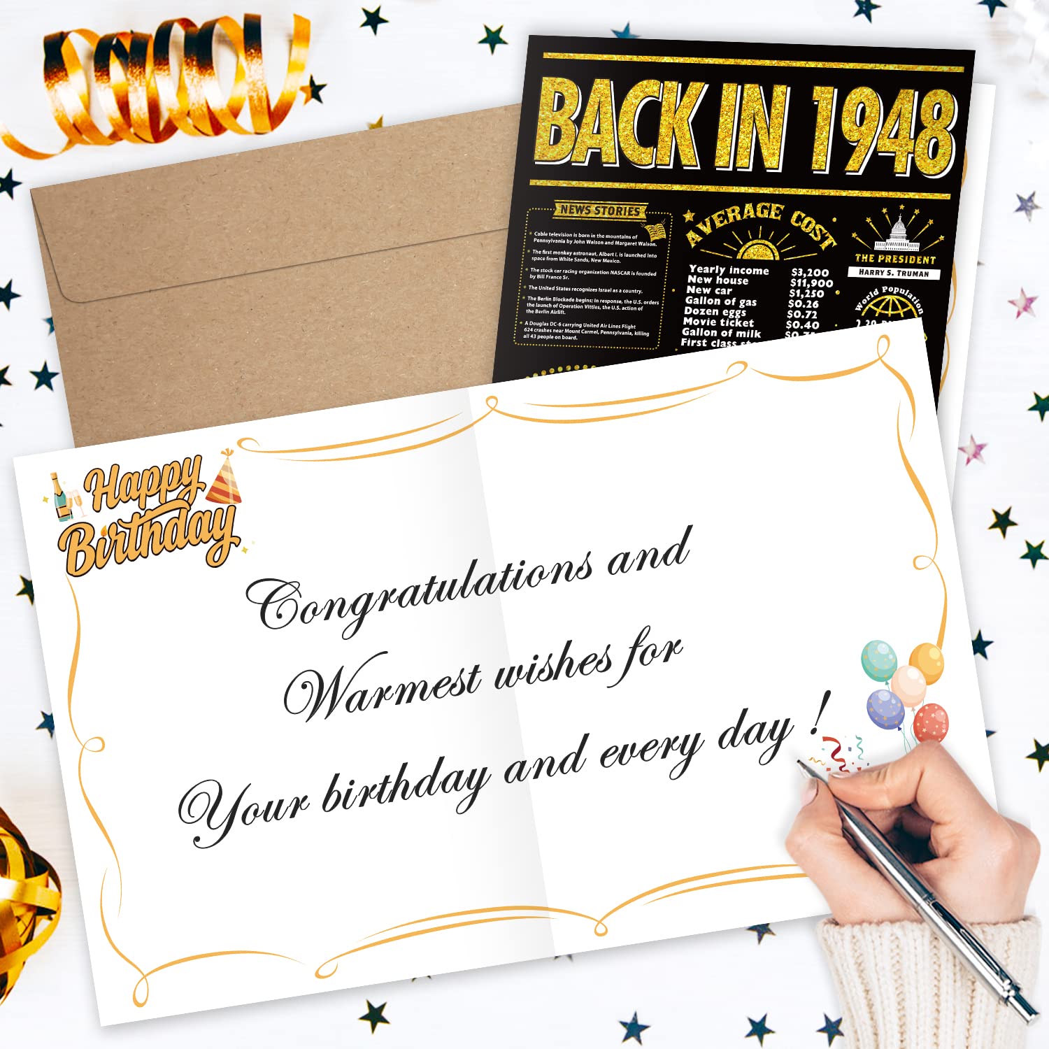 InstaDecor 76th Birthday Card Gifts for Women or Men, Happy and Funny 76 Year Old Birthday Greeting Card for Husband or Wife, Jumbo 8x10 Inch Print, Gold Laser