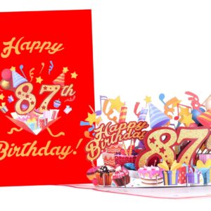 iGifts And Cards Happy 87th Red Birthday 3D Pop Up Greeting Card – Awesome 87 Birthday Card For Woman, Man, Happy Eighty Seven Birthday Gift For Mom, Dad, Wife, Husband Present, 5" X 7"