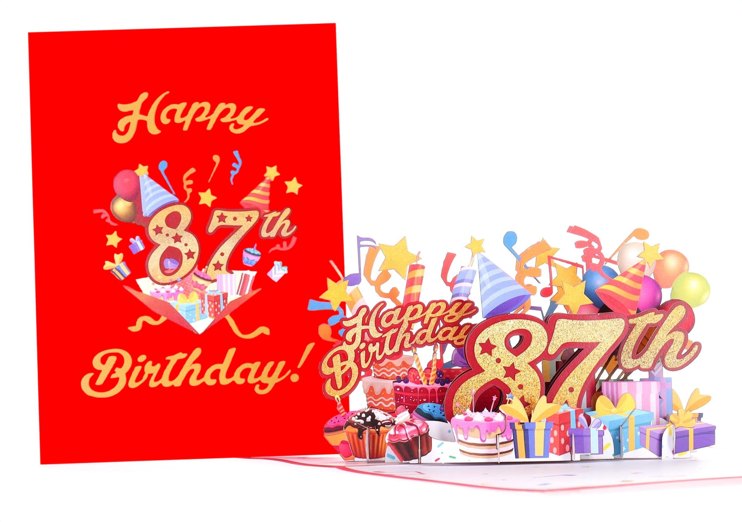 iGifts And Cards Happy 87th Red Birthday 3D Pop Up Greeting Card – Awesome 87 Birthday Card For Woman, Man, Happy Eighty Seven Birthday Gift For Mom, Dad, Wife, Husband Present, 5" X 7"