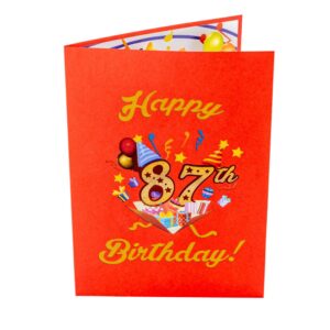 iGifts And Cards Happy 87th Red Birthday 3D Pop Up Greeting Card – Awesome 87 Birthday Card For Woman, Man, Happy Eighty Seven Birthday Gift For Mom, Dad, Wife, Husband Present, 5" X 7"