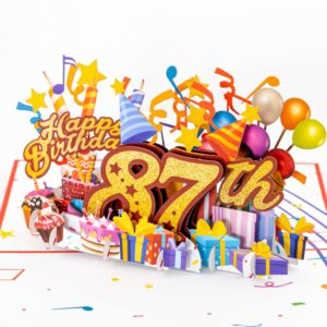 iGifts And Cards Happy 87th Red Birthday 3D Pop Up Greeting Card – Awesome 87 Birthday Card For Woman, Man, Happy Eighty Seven Birthday Gift For Mom, Dad, Wife, Husband Present, 5" X 7"