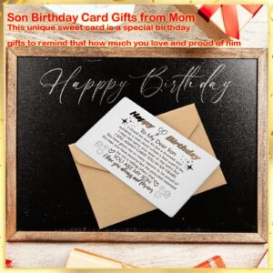 YODOCAMP Son Birthday Card from Mom, Happy Birthday Son Gifts, Metal Engraved Greeting Card for Son Birthday, Son Wallet Insert Card from Parents