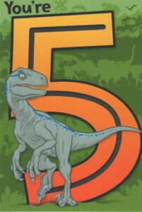 jurassic world camp cretaceous dinosaur happy 5th fifth birthday card (age 5) - huge birthday wishes for a day that's tons of fun!