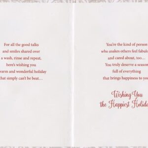 Designer Greetings Red Bow on Ivory Framed Mirror, Spray Bottle, Scissors Holiday Card for Hairdresser