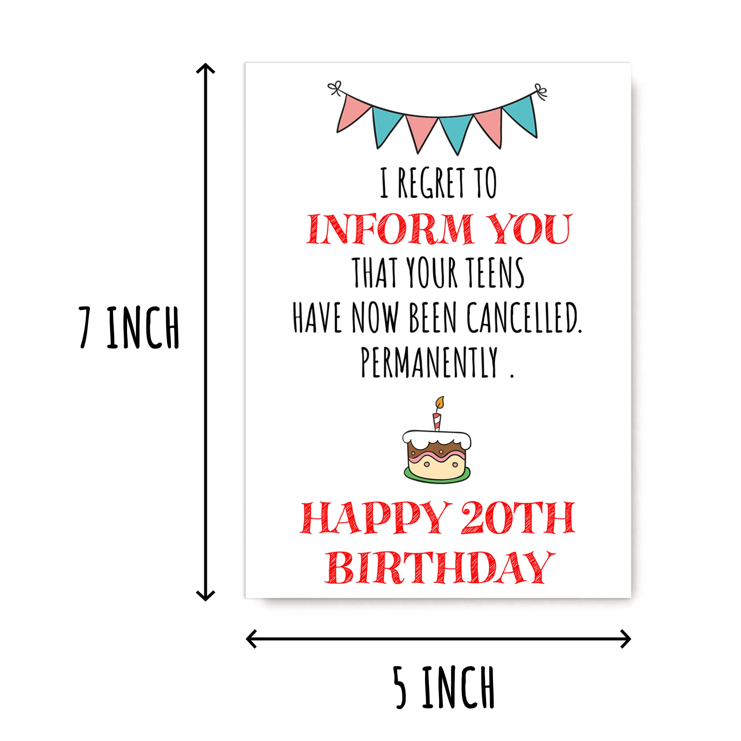 LillaGifts Funny 20Th Birthday Card - 20Th Birthday Card - For Son Daughter Sister Brother Nephew Niece Grandson, 5 x 7 inches