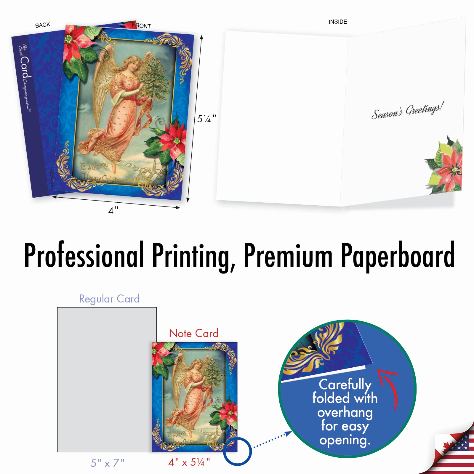 The Best Card Company - 10 Religious Christmas Note Cards (4 x 5.12 Inch) - Boxed Angel Greeting Cards, Assorted Set (Not Foil) - Christmas Angels M1747XS