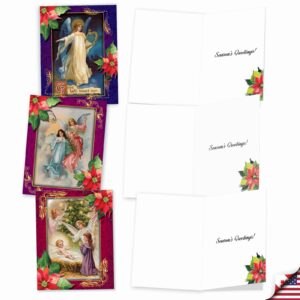 The Best Card Company - 10 Religious Christmas Note Cards (4 x 5.12 Inch) - Boxed Angel Greeting Cards, Assorted Set (Not Foil) - Christmas Angels M1747XS