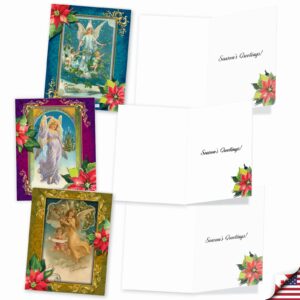 The Best Card Company - 10 Religious Christmas Note Cards (4 x 5.12 Inch) - Boxed Angel Greeting Cards, Assorted Set (Not Foil) - Christmas Angels M1747XS