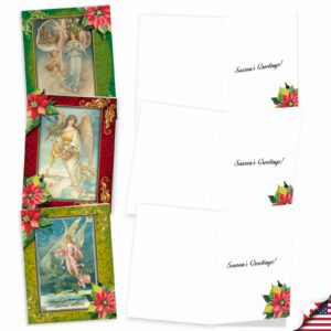 The Best Card Company - 10 Religious Christmas Note Cards (4 x 5.12 Inch) - Boxed Angel Greeting Cards, Assorted Set (Not Foil) - Christmas Angels M1747XS