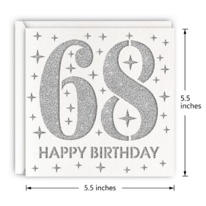 MAGJUCHE Silver 68th Birthday Card, Laser Cut Glitter Woman Man Age 68 Gift For Husband, Wife, Father