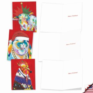 The Best Card Company Variety Pack of 10 Christmas Greeting Cards with Envelopes, Humor Holiday Assortment for Men and Women (10 Designs, 1 Each) - Christmas Funny Farm M4982XSG-B1x10