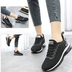 RUMPRA Women Sneakers Lightweight Air Cushion Gym Fashion Shoes Breathable Walking Running Athletic Sport(B-Black,US 8.5