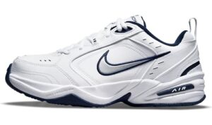 nike men's nike air monarch iv (4e) running shoes -11.5; white / metallic silver-midnight navy