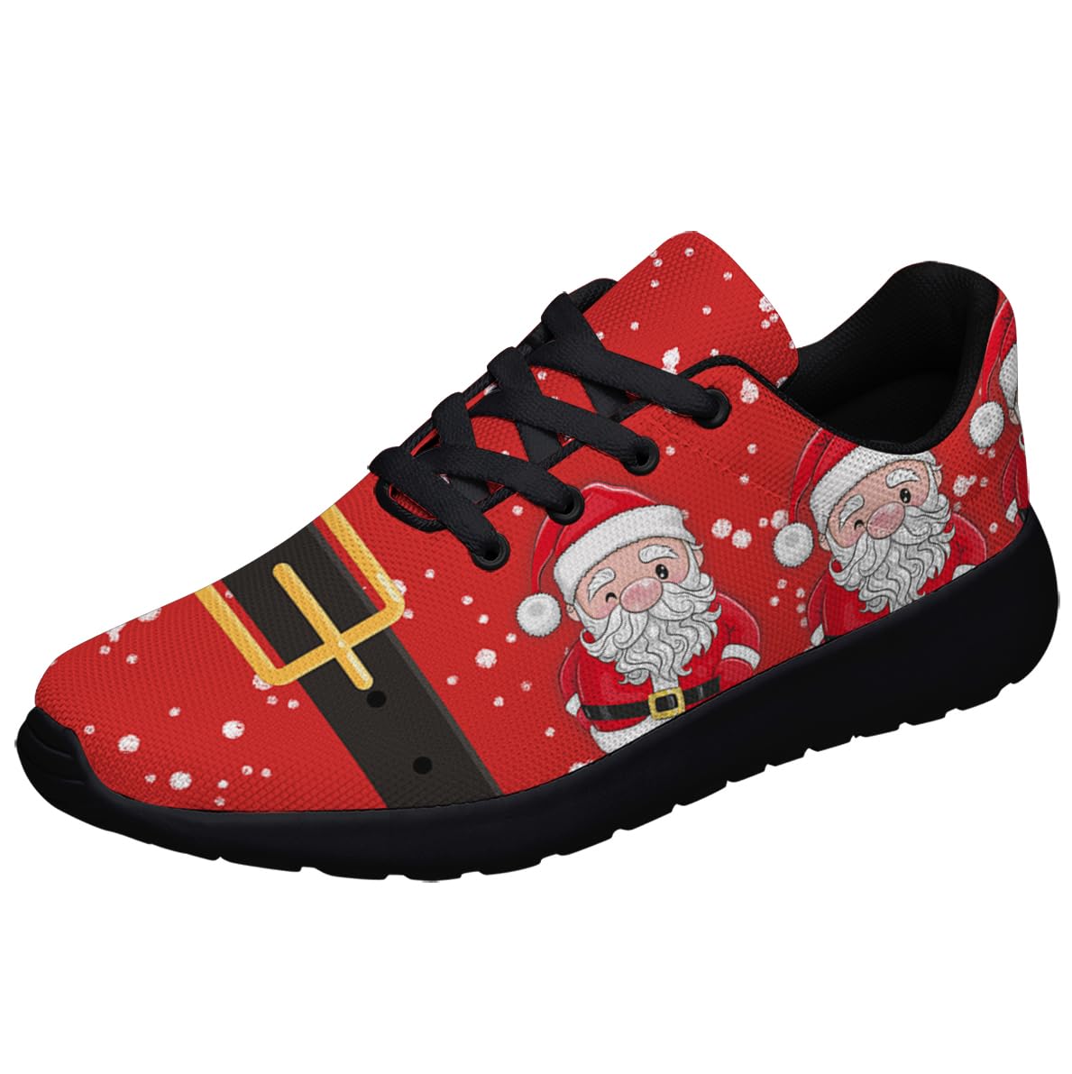 Christmas Santa Claus Shoes Womens Fashion Casual Shoes Mens Breathable Trail Running Sneakers for Girl Boy Black Size 13