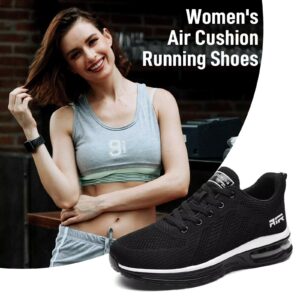 Lamincoa Womens Walking Shoes Lightweight Running Shoes Women’s Tennis Shoes Non Slip Air Shoes Breathable Mesh Air Cushion Sneakers for Gym Workout Sports Black