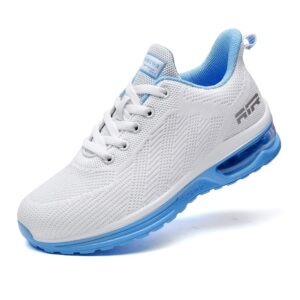 lamincoa air tennis shoes for women lightweight comfortable running shoes lace up tennis shoes road casual outdoor white-blue 8