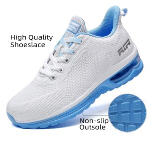 Lamincoa Air Tennis Shoes for Women Lightweight Comfortable Running Shoes Lace Up Tennis Shoes Road Casual Outdoor White-blue 8