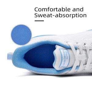 Lamincoa Air Tennis Shoes for Women Lightweight Comfortable Running Shoes Lace Up Tennis Shoes Road Casual Outdoor White-blue 8