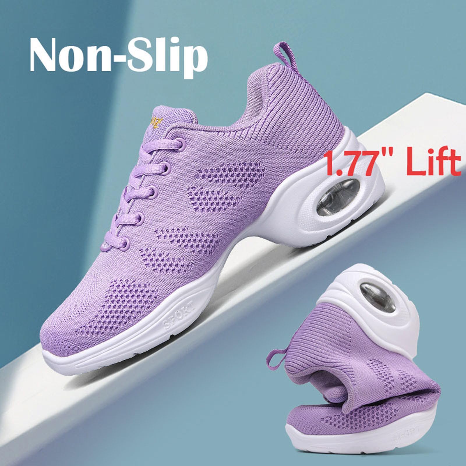 Womens Jazz Shoes Dance Sneakers Lace Up Breathable Air Cushion Lady Dancing Shoes Split Sole Zumba Trainers Athletic Walking Platform Black 38