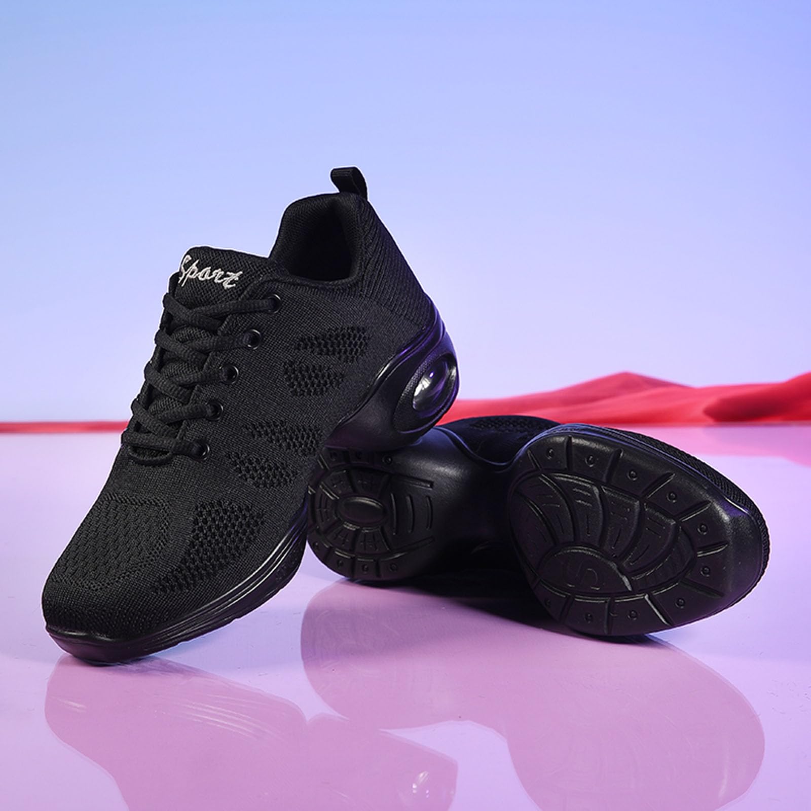 Womens Jazz Shoes Dance Sneakers Lace Up Breathable Air Cushion Lady Dancing Shoes Split Sole Zumba Trainers Athletic Walking Platform Black 38