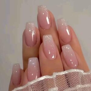 enppode french tip nails long press on nails coffin fake nails pink nails glossy nails for women 24 pcs/set